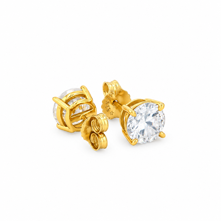 5.50 DEW Round Shape Moissanite Solitaire Earring in 925 Yellow Gold Plated