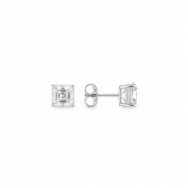 5.40 DEW Sqaure Shape Moissanite Solitaire Earring in 925 Platinum Plated