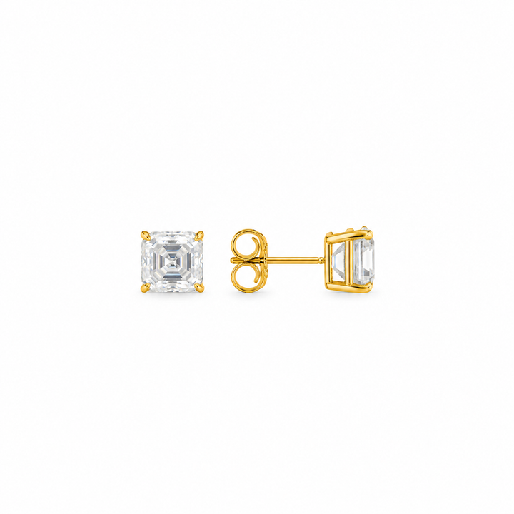 5.40 DEW Sqaure Shape Moissanite Solitaire Earring in 925 Yellow Gold Plated
