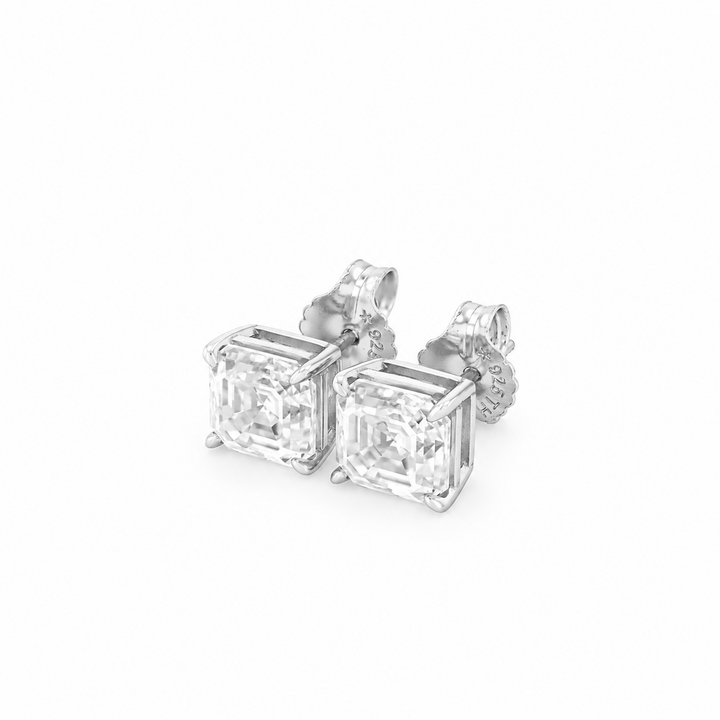 5.40 DEW Sqaure Shape Moissanite Solitaire Earring in 925 Platinum Plated