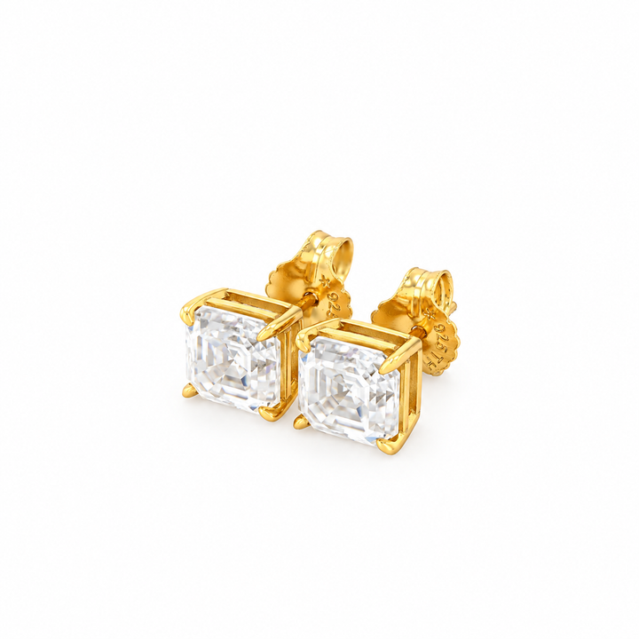 5.40 DEW Sqaure Shape Moissanite Solitaire Earring in 925 Yellow Gold Plated
