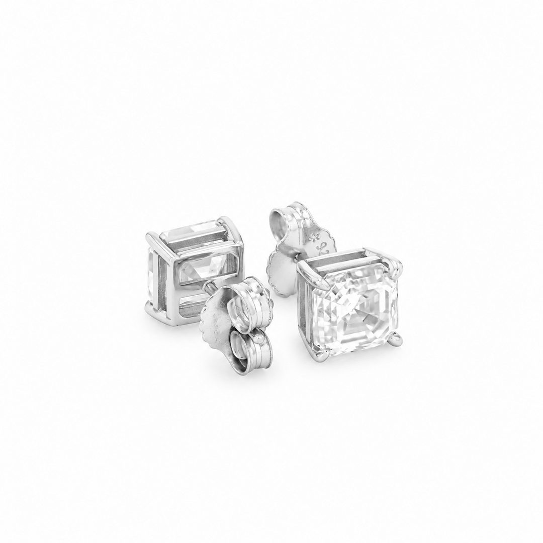 5.40 DEW Sqaure Shape Moissanite Solitaire Earring in 925 Platinum Plated