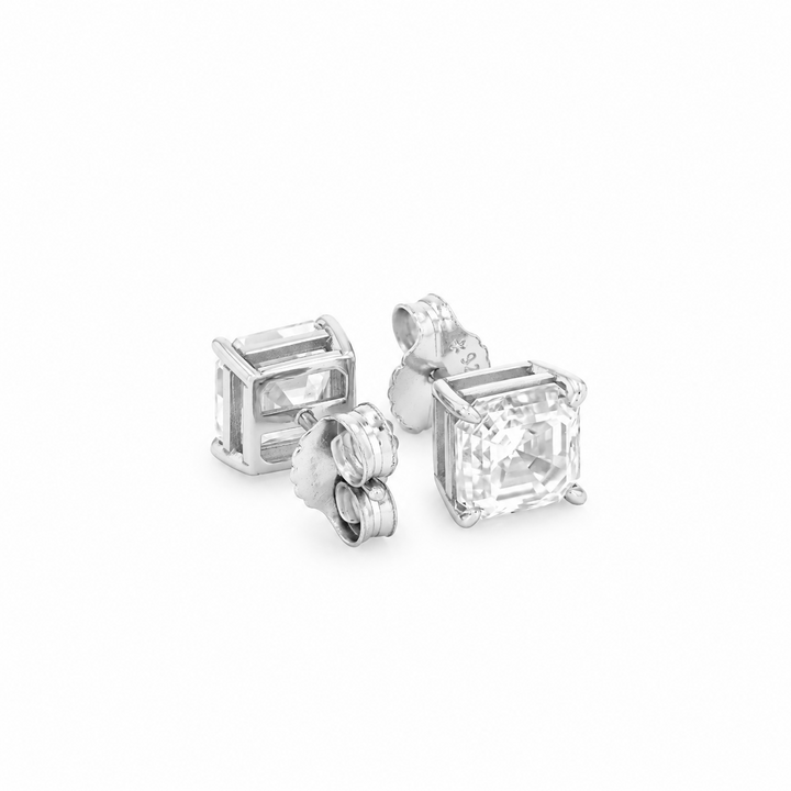 5.40 DEW Sqaure Shape Moissanite Solitaire Earring in 925 Platinum Plated