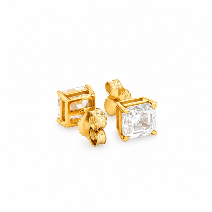 5.40 DEW Sqaure Shape Moissanite Solitaire Earring in 925 Yellow Gold Plated