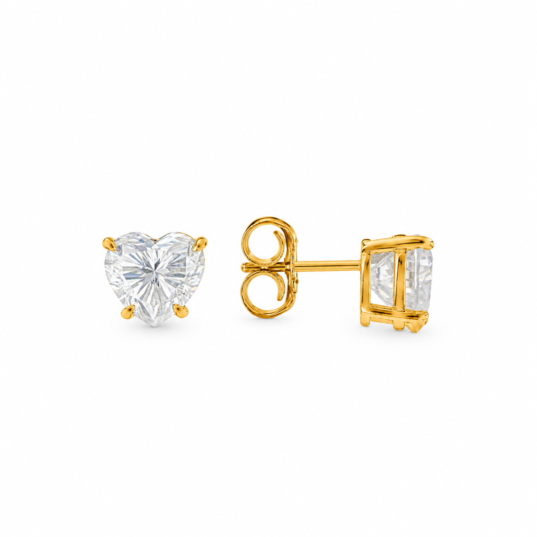 6.00 DEW Heart Shape Moissanite Solitaire Earring in 925 Yellow Gold Plated