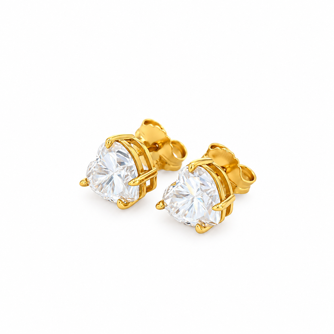 6.00 DEW Heart Shape Moissanite Solitaire Earring in 925 Yellow Gold Plated