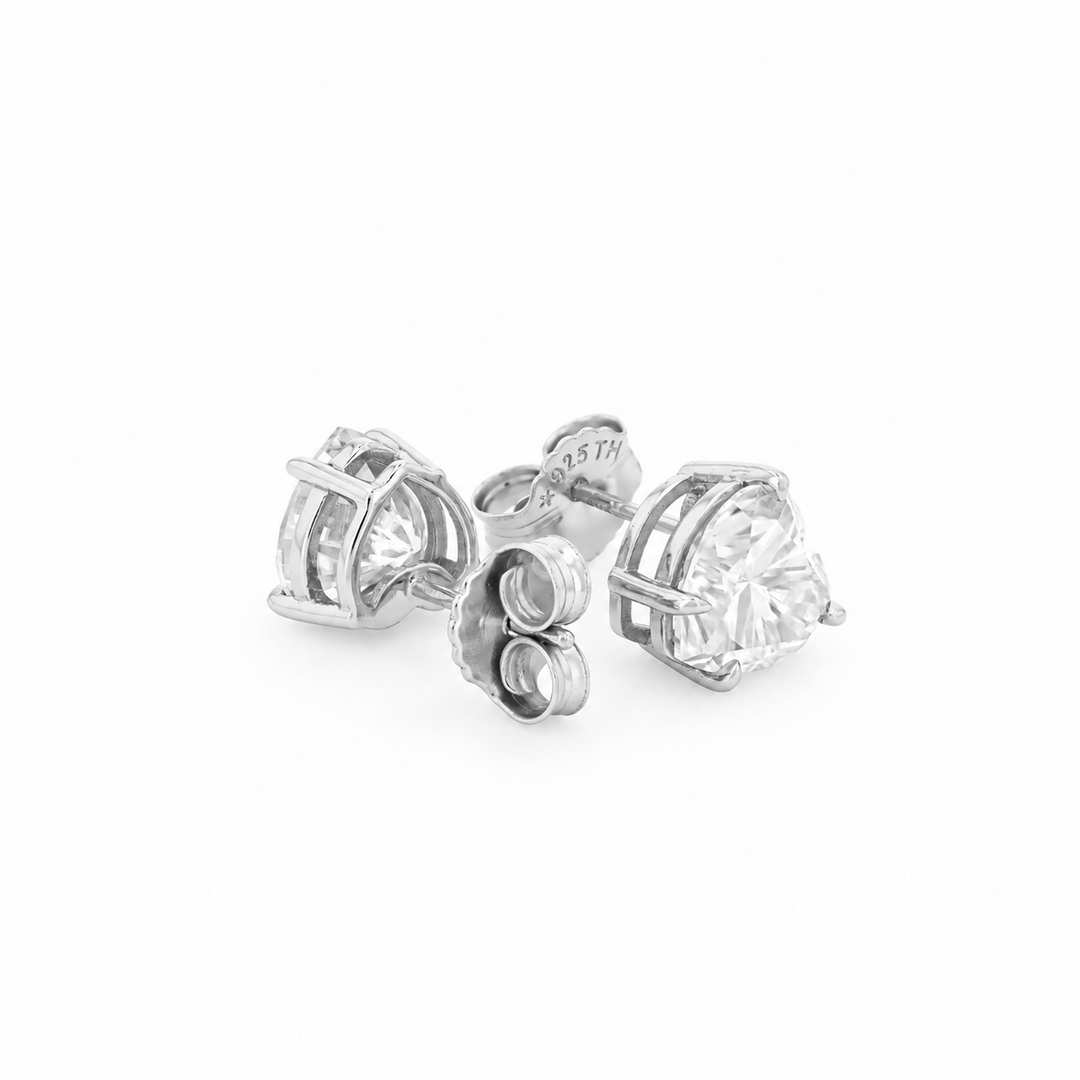 6.00 DEW Heart Shape Moissanite Solitaire Earring in 925 Platinum Plated