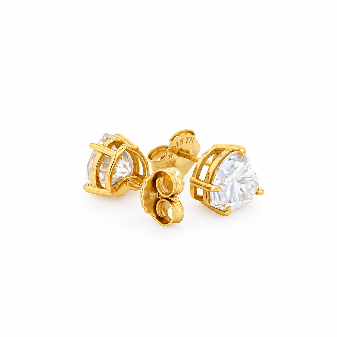 6.00 DEW Heart Shape Moissanite Solitaire Earring in 925 Yellow Gold Plated
