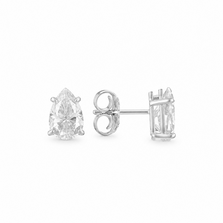 4.50 DEW Pear Shape Moissanite Solitaire Earring in 925 Platinum Plated