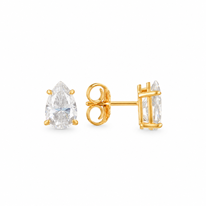 4.50 DEW Pear Shape Moissanite Solitaire Earring in 925 Yellow Gold Plated