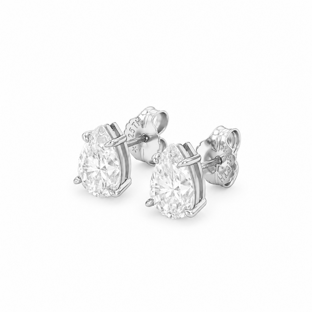 4.50 DEW Pear Shape Moissanite Solitaire Earring in 925 Platinum Plated