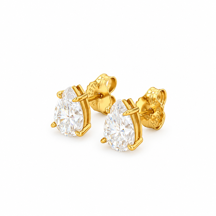 4.50 DEW Pear Shape Moissanite Solitaire Earring in 925 Yellow Gold Plated