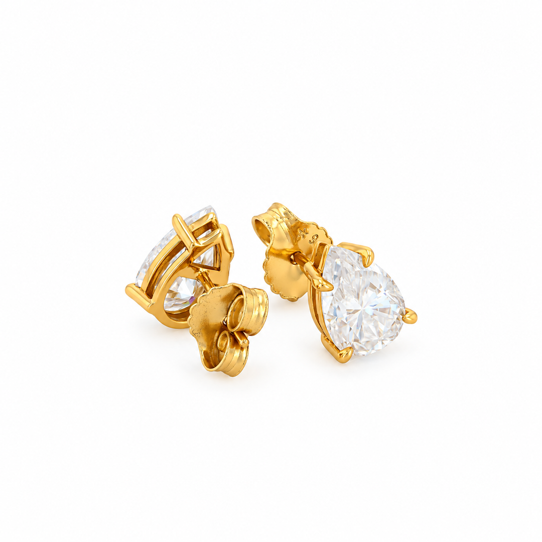 4.50 DEW Pear Shape Moissanite Solitaire Earring in 925 Yellow Gold Plated