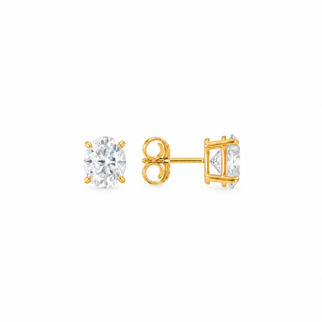 6.00 DEW Oval Shape Moissanite Solitaire Earring in 925 Yellow Gold Plated