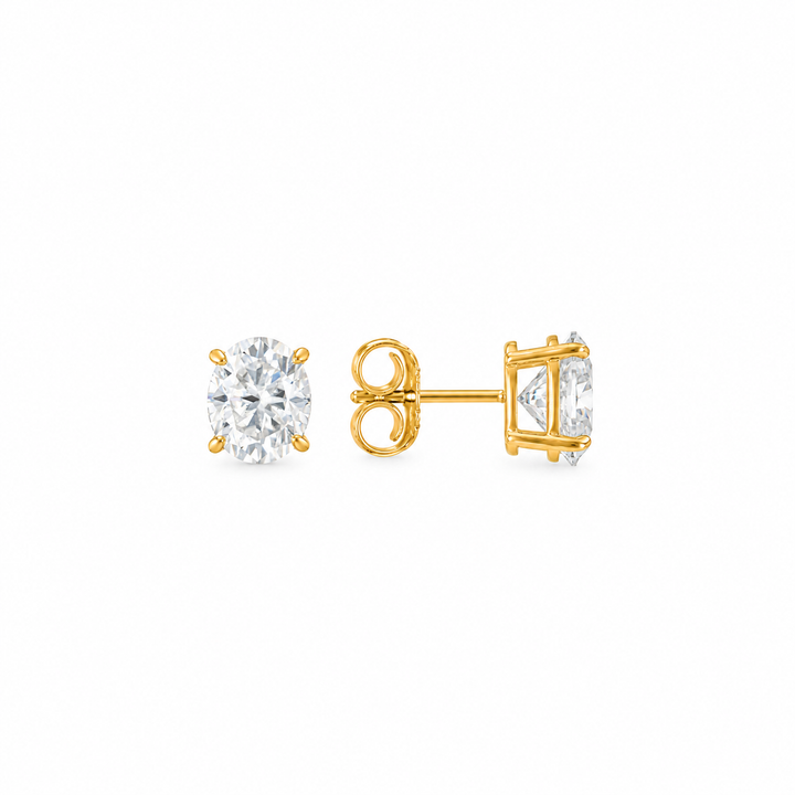 6.00 DEW Oval Shape Moissanite Solitaire Earring in 925 Yellow Gold Plated