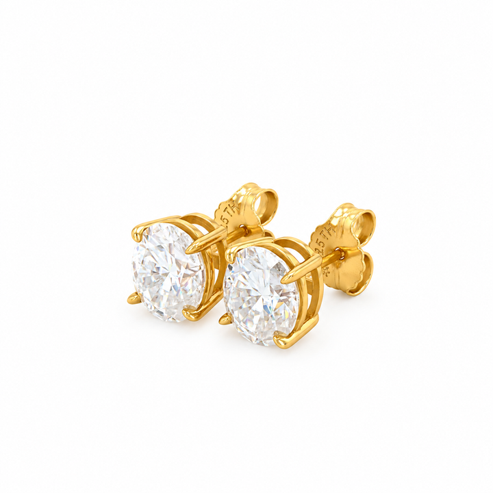 6.00 DEW Oval Shape Moissanite Solitaire Earring in 925 Yellow Gold Plated