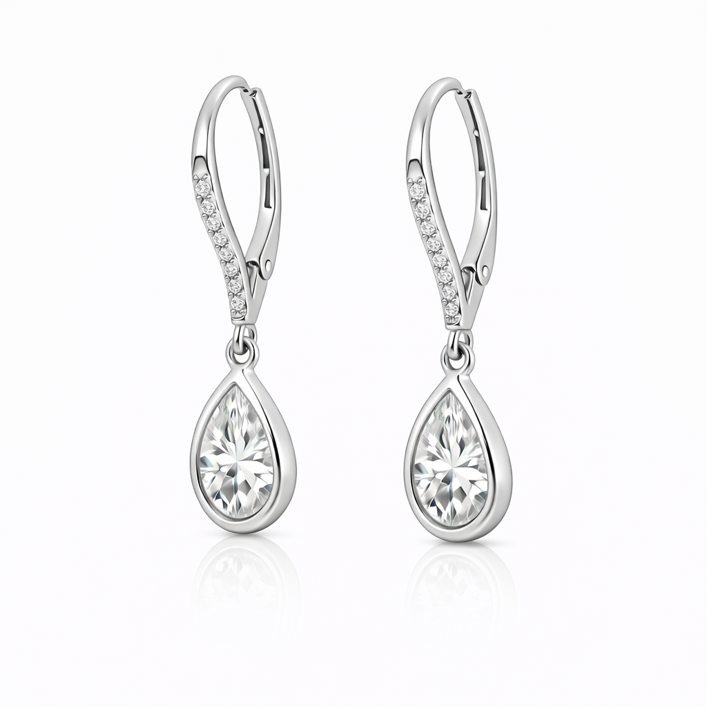 Paige 3.90 Cts Pear Shape White Moissanite Dangle Earring in 925 Platinum Plated