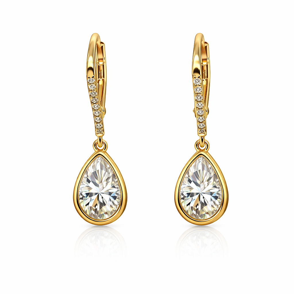 Paige 3.90 Cts Pear Shape White Moissanite Dangle Earring in 925 18K Yellow Gold Plated