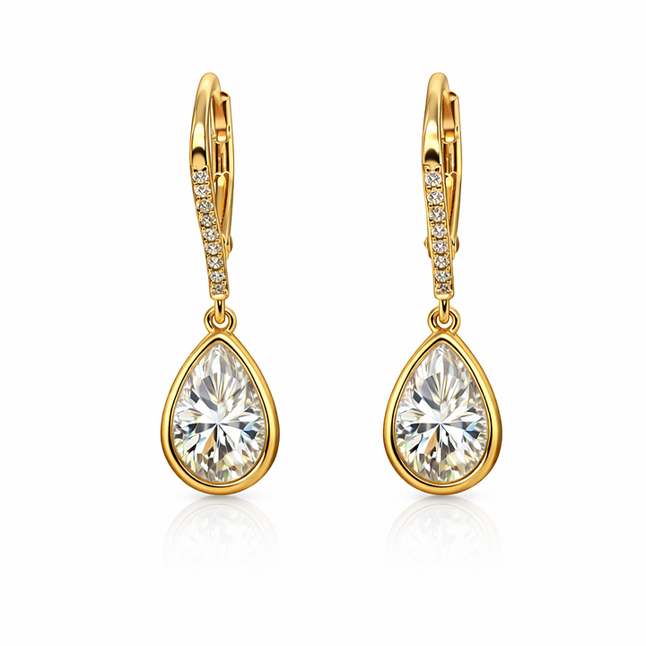 Paige 3.90 Cts Pear Shape White Moissanite Dangle Earring in 925 18K Yellow Gold Plated