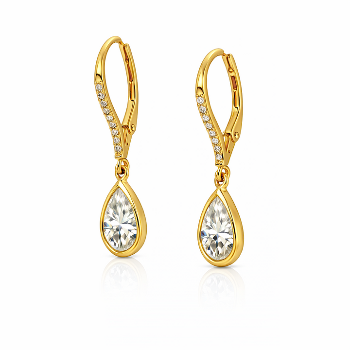 Paige 3.90 Cts Pear Shape White Moissanite Dangle Earring in 925 18K Yellow Gold Plated