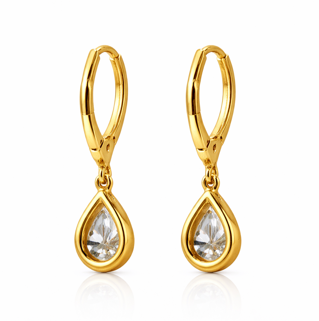 Paige 3.90 Cts Pear Shape White Moissanite Dangle Earring in 925 18K Yellow Gold Plated