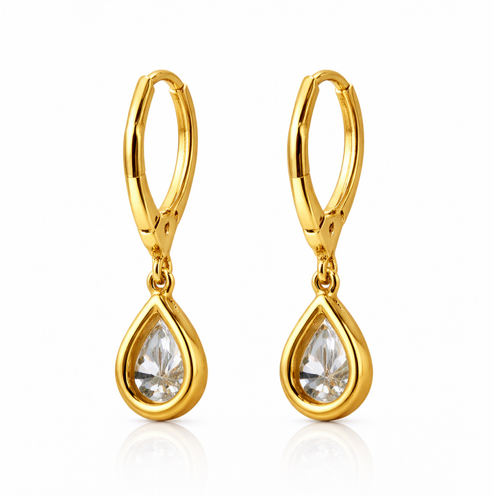 Paige 3.90 Cts Pear Shape White Moissanite Dangle Earring in 925 18K Yellow Gold Plated