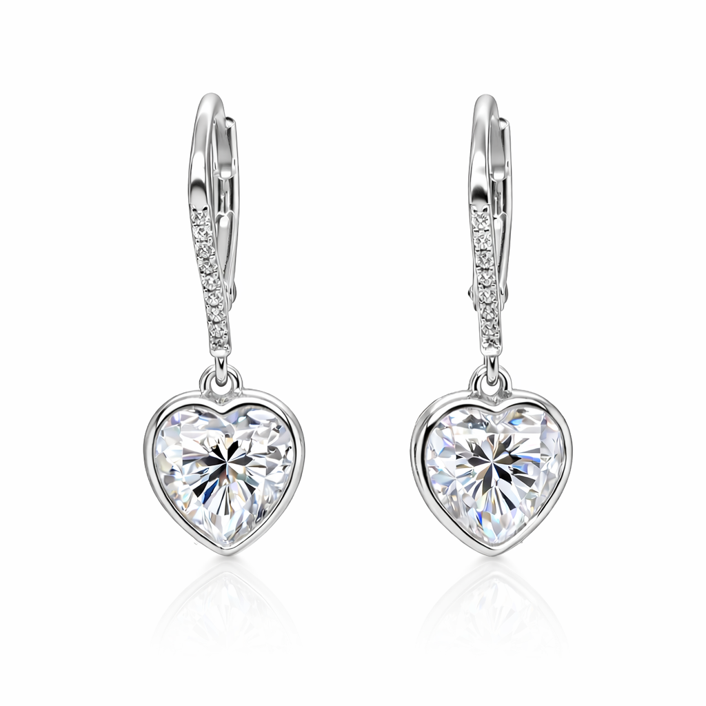Paige 3.95 Cts Heart Shape White Moissanite Dangle Earring in 925 Platinum Plated