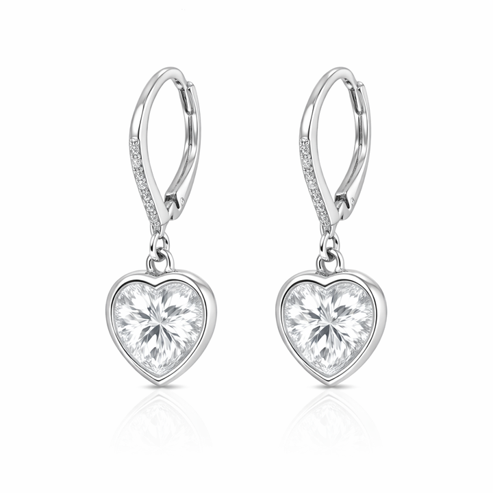 Paige 3.95 Cts Heart Shape White Moissanite Dangle Earring in 925 Platinum Plated