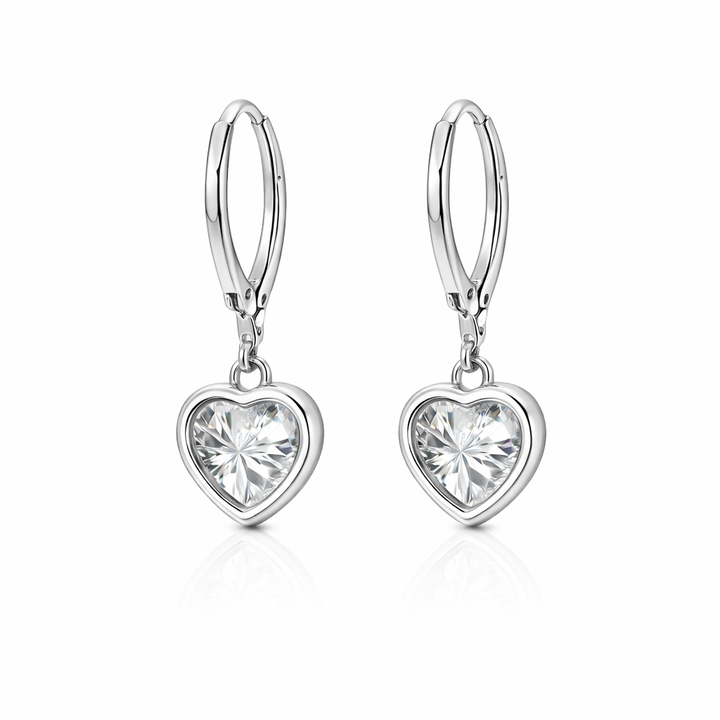 Paige 3.95 Cts Heart Shape White Moissanite Dangle Earring in 925 Platinum Plated