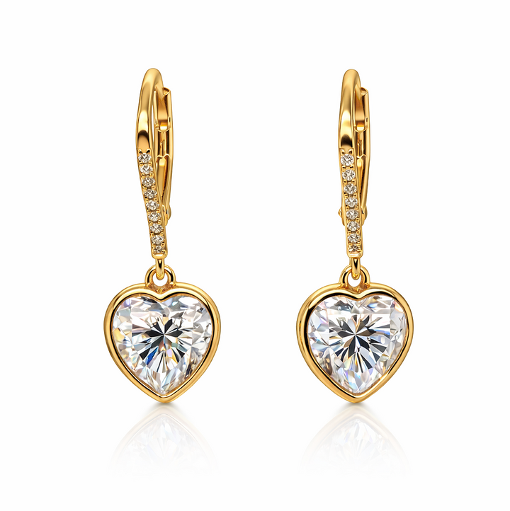 Paige 3.95 Cts Heart Shape White Moissanite Dangle Earring in 925 18K Yellow Gold Plated