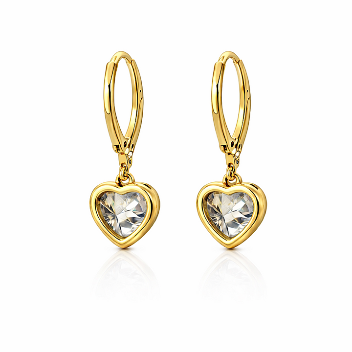 Paige 3.95 Cts Heart Shape White Moissanite Dangle Earring in 925 18K Yellow Gold Plated