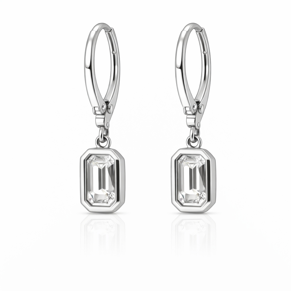 Paige 3.45 Cts Octagon Shape White Moissanite Dangle Earring in 925 Platinum Plated