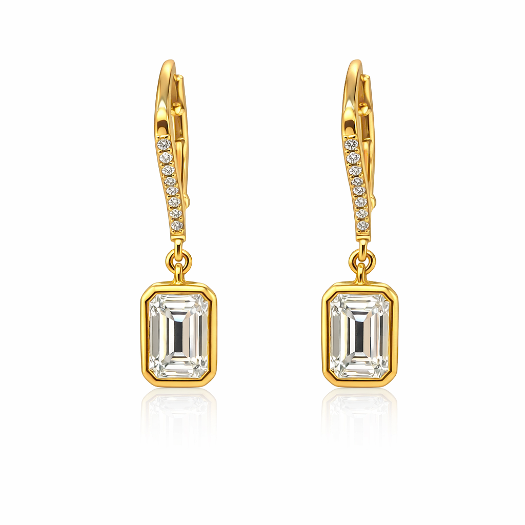 Paige 3.45 Cts Octagon Shape White Moissanite Dangle Earring in 925 18K Yellow Gold Plated