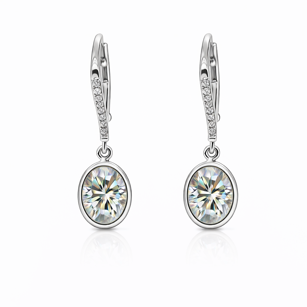 Paige 4.00 Cts Oval Shape White Moissanite Dangle Earring in 925 Platinum Plated