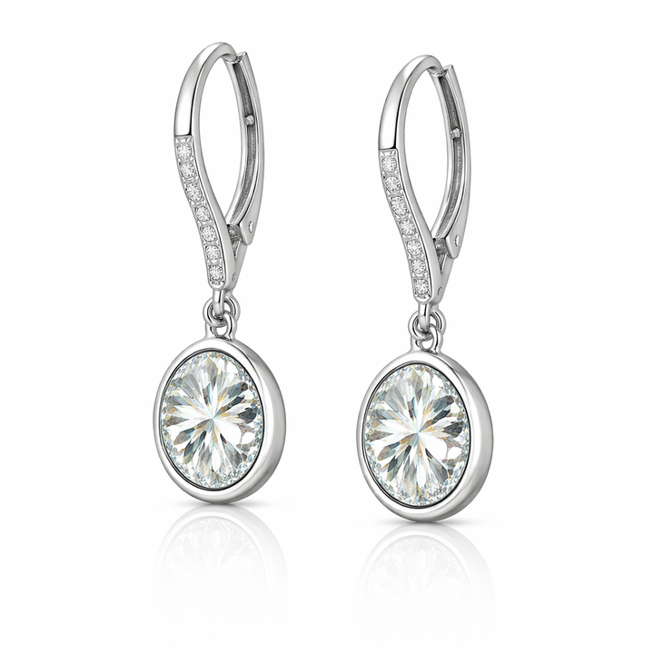 Paige 4.00 Cts Oval Shape White Moissanite Dangle Earring in 925 Platinum Plated