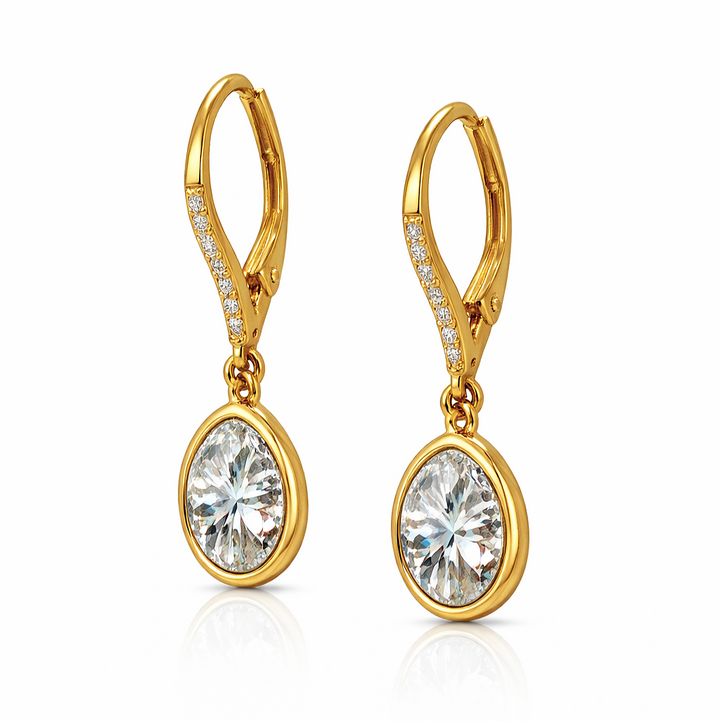 Paige 4.00 Cts Oval Shape White Moissanite Dangle Earring in 925 18K Yellow Gold Plated