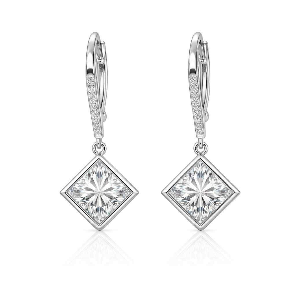 Paige 3.85 Cts Princess Shape White Moissanite Dangle Earring in 925 Platinum Plated
