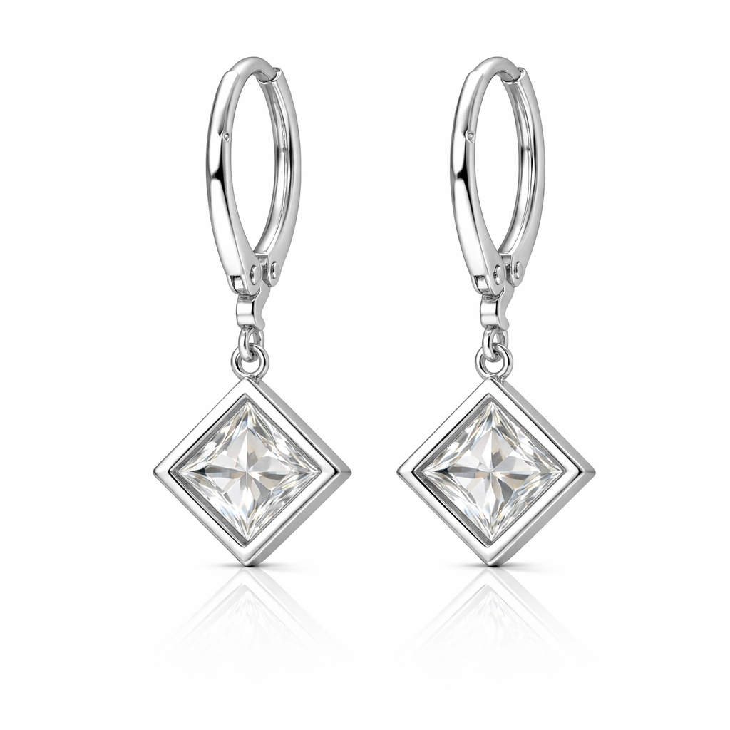Paige 3.85 Cts Princess Shape White Moissanite Dangle Earring in 925 Platinum Plated