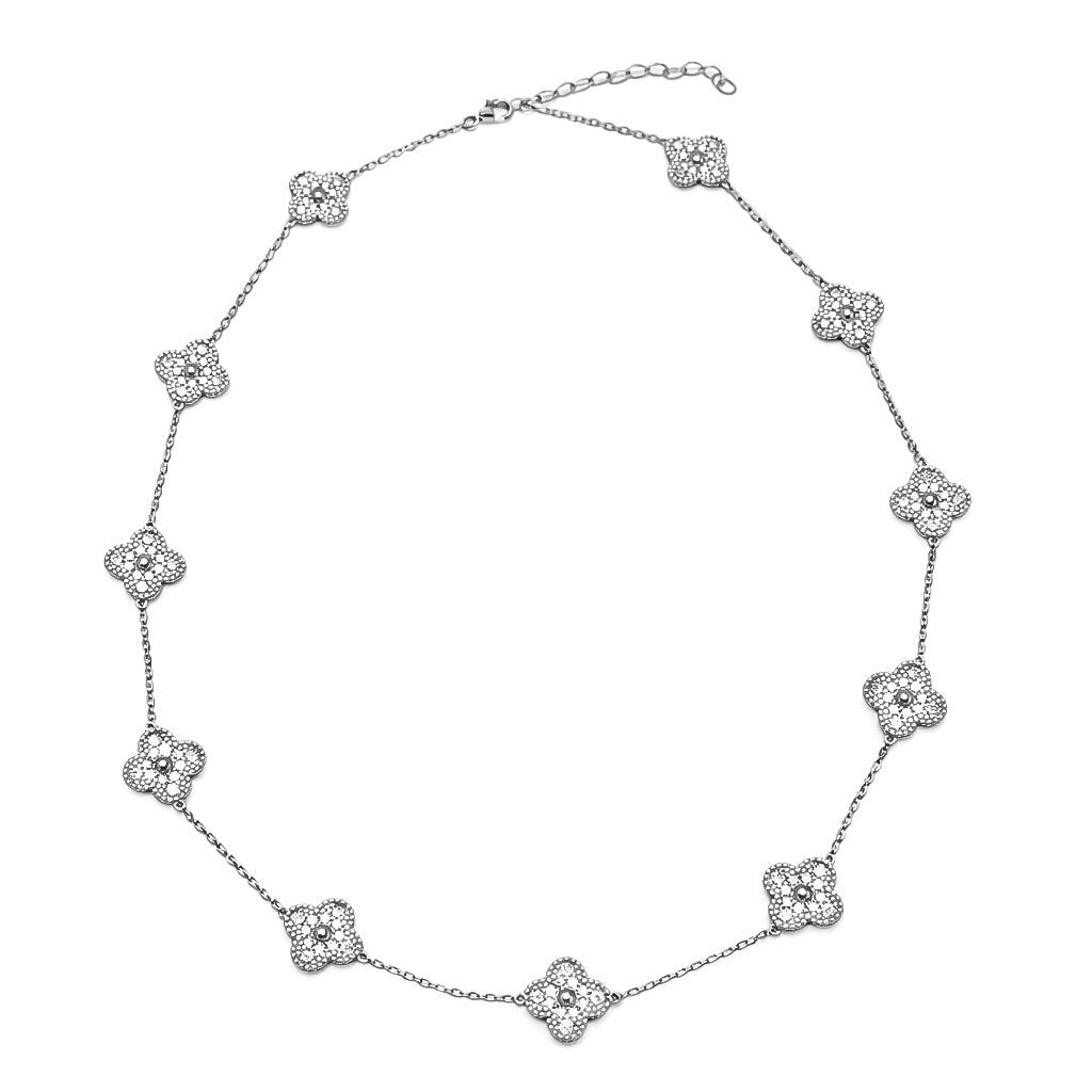 6.38 DEW Moissanite Clover Necklace in 925 Platinum Plated