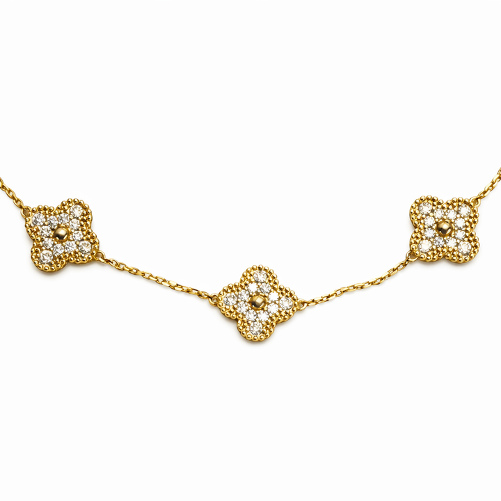 6.38 DEW Moissanite Clover Necklace in 925 Yellow Gold Plated
