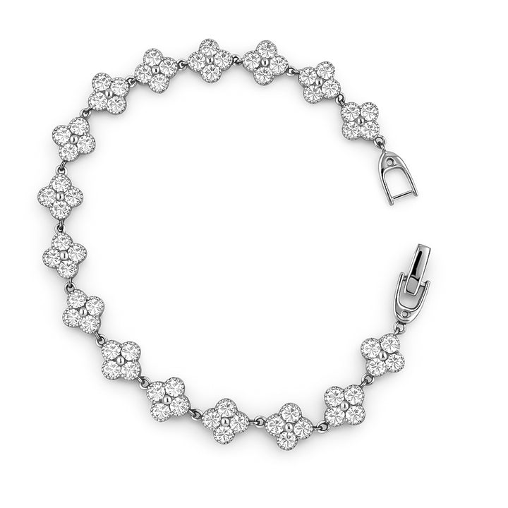 6.40 DEW Moissanite Clover Bracelet in 925 Platinum Plated