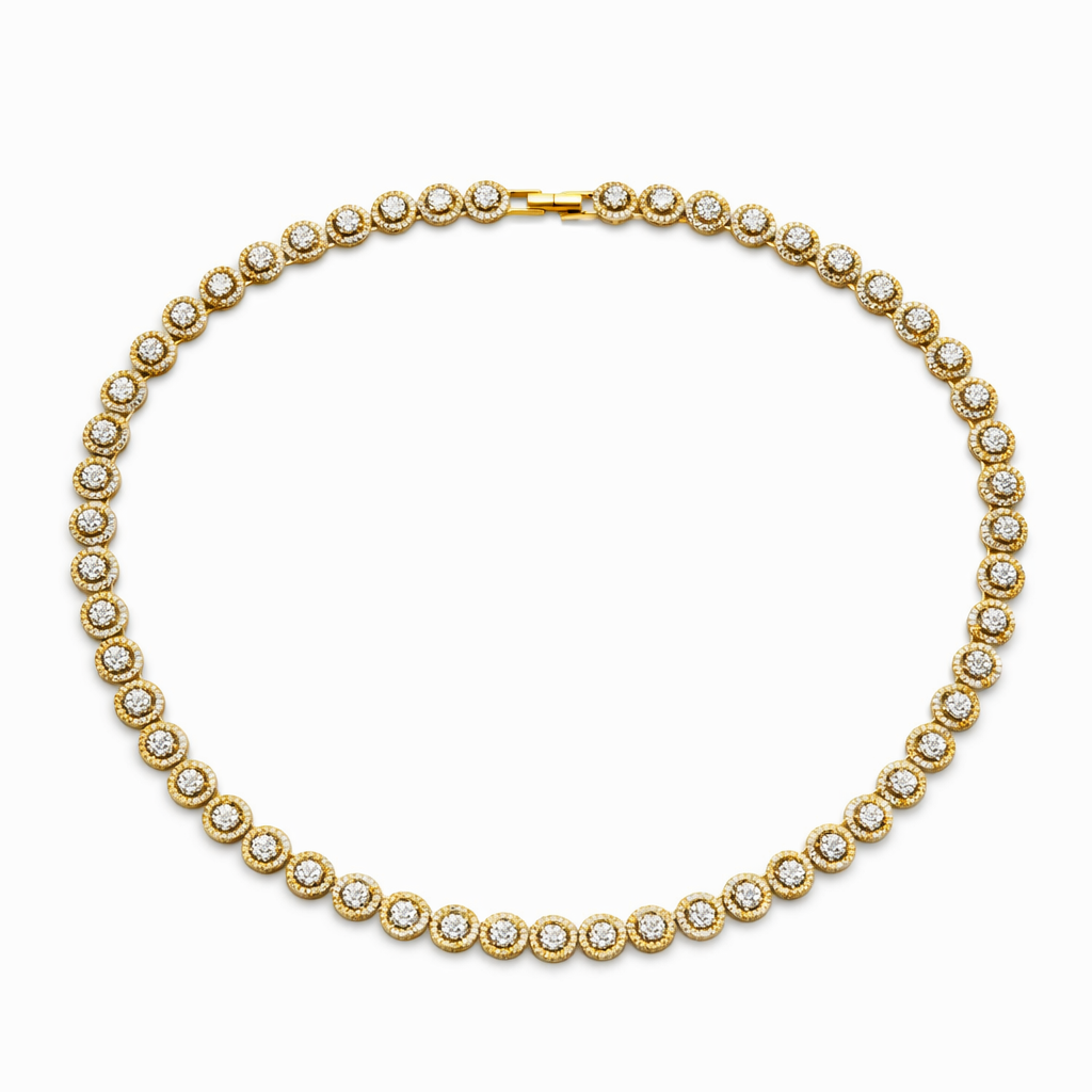 23.25 DEW Moissanite Tennis Necklace in 925 Yellow Gold Plated