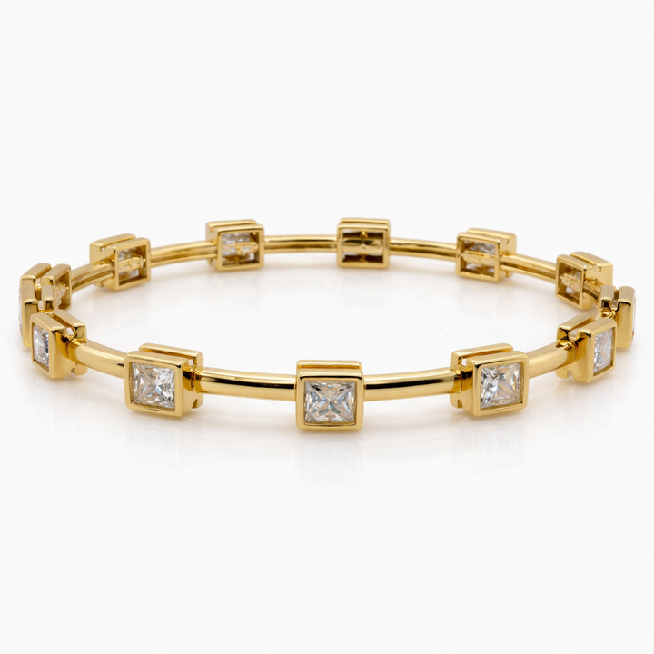 9.67 DEW Moissanite Station Bangle in 925 Yellow Gold Plated