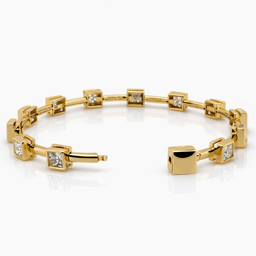 9.67 DEW Moissanite Station Bangle in 925 Yellow Gold Plated