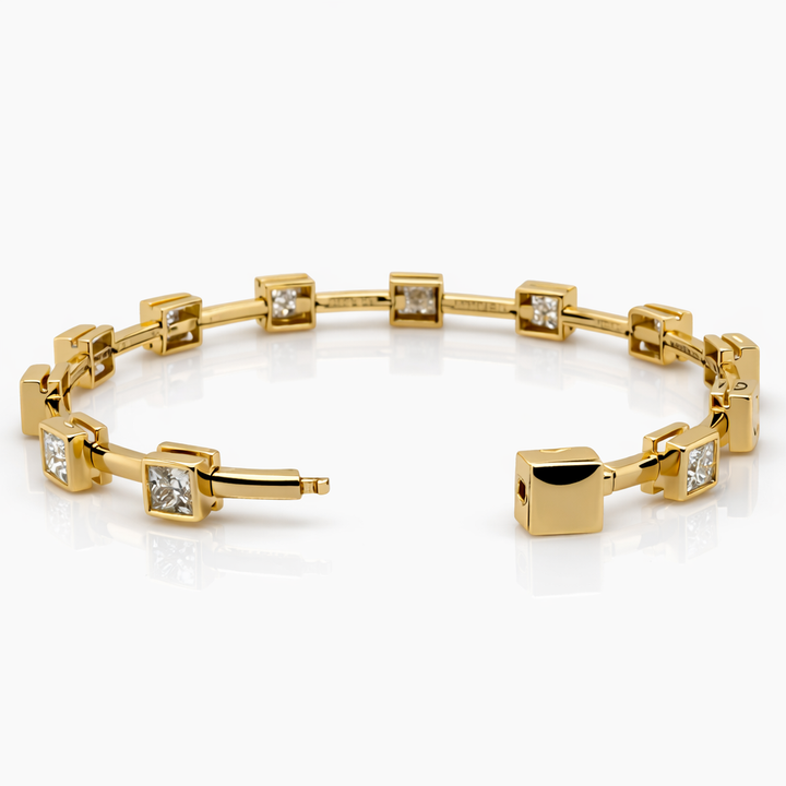9.67 DEW Moissanite Station Bangle in 925 Yellow Gold Plated