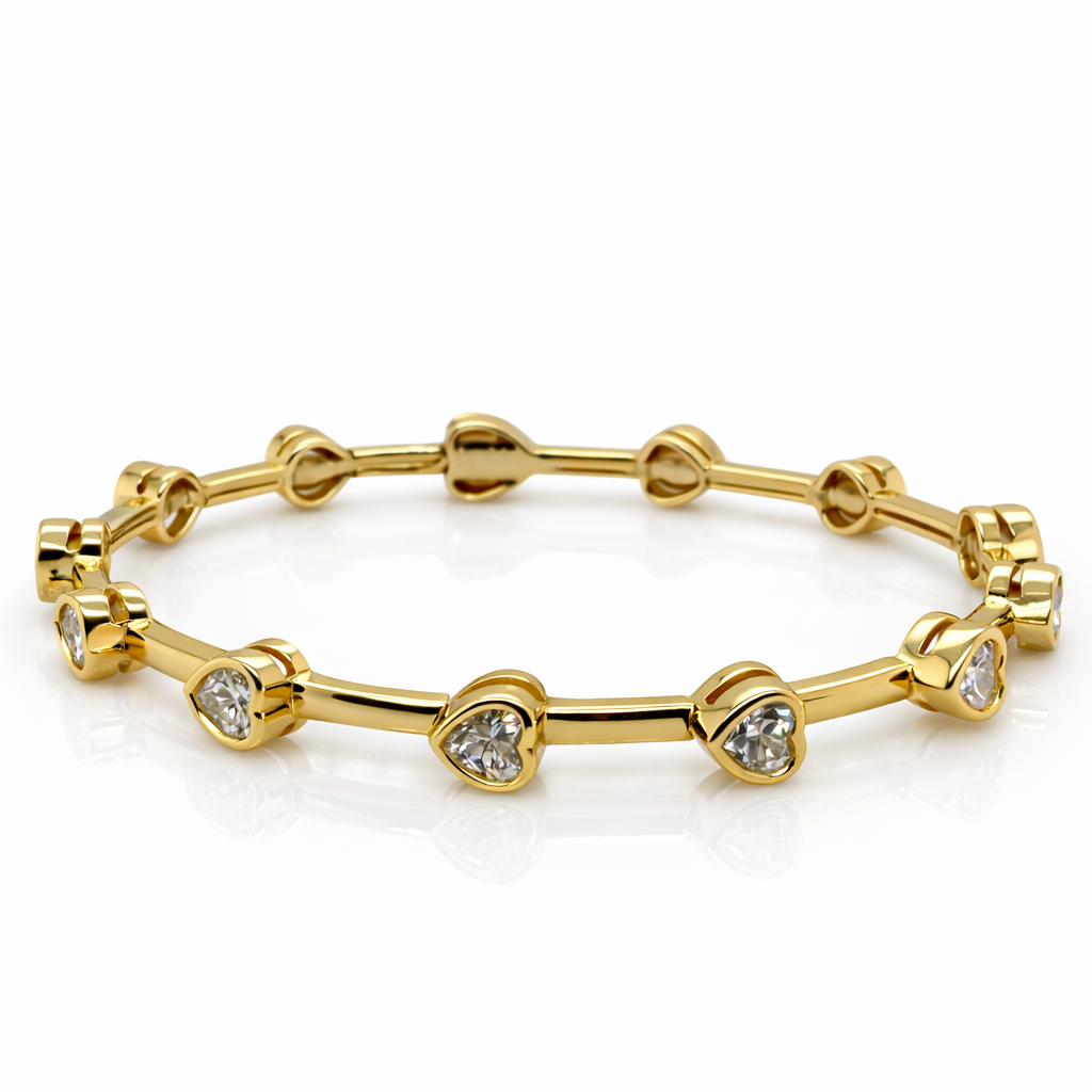 6.07 DEW Moissanite Station Bangle in 925 Yellow Gold Plated