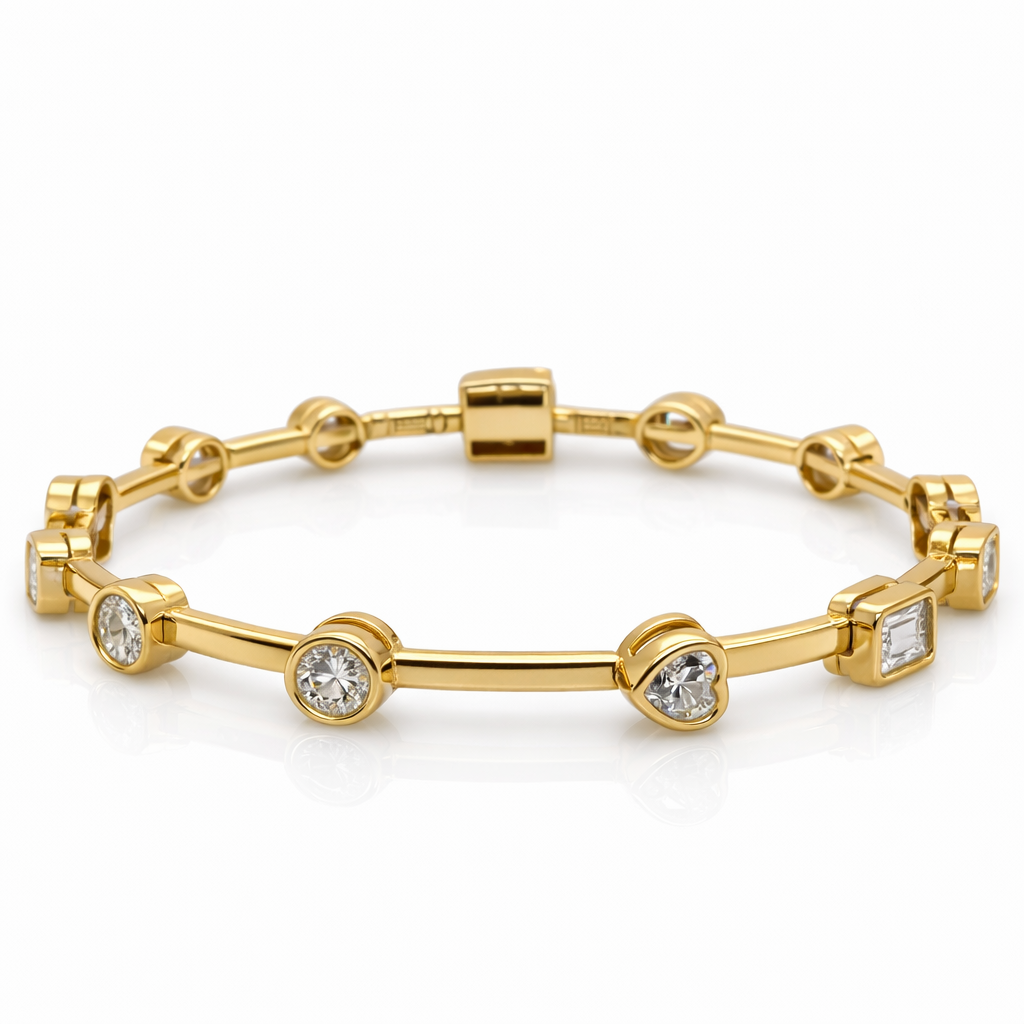 8.95 DEW Moissanite Station Bangle in 925 Yellow Gold Plated