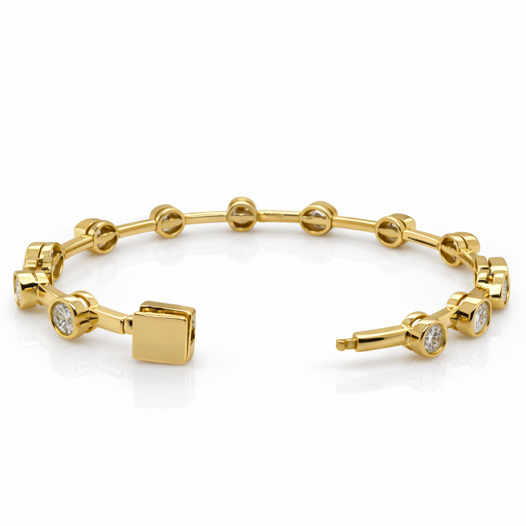 8.95 DEW Moissanite Station Bangle in 925 Yellow Gold Plated