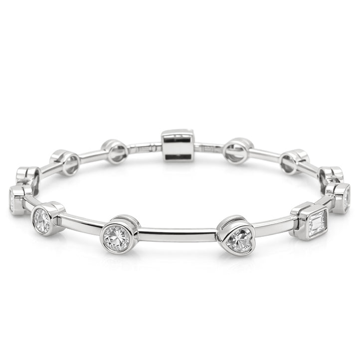 8.95 DEW Moissanite Station Bangle in 925 Platinum Plated