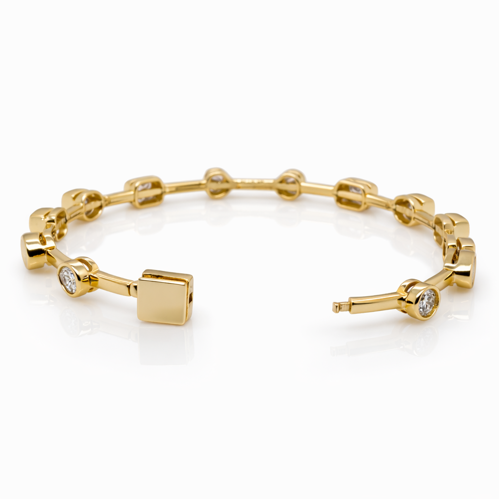 12.07 DEW Moissanite Station Bangle in 925 Yellow Gold Plated